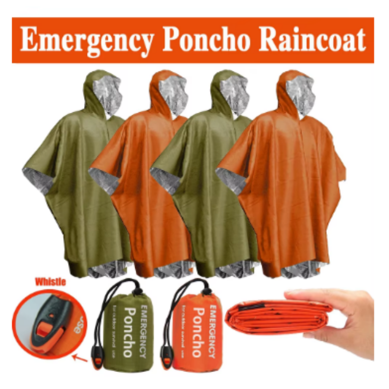 Emergency Poncho Rain - Aluminiumfolie voor eenmalig gebruik Thermische regenponcho